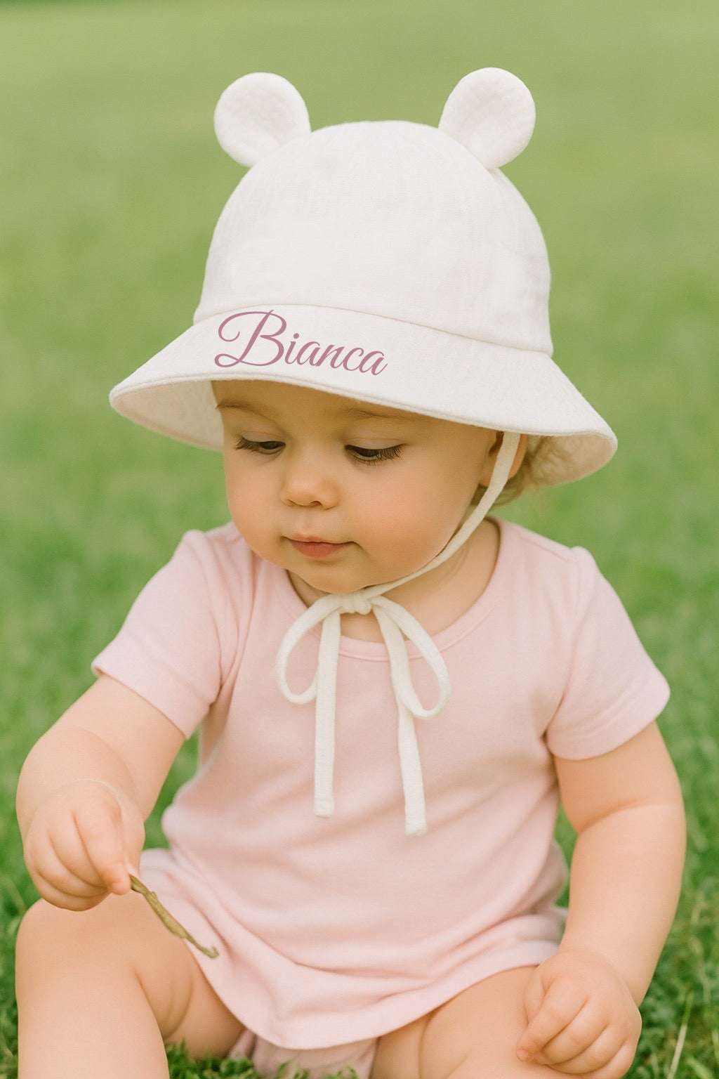 Cappellino Baby Parasole Personalizzato con Orecchie – Protezione UV 0-2 anni