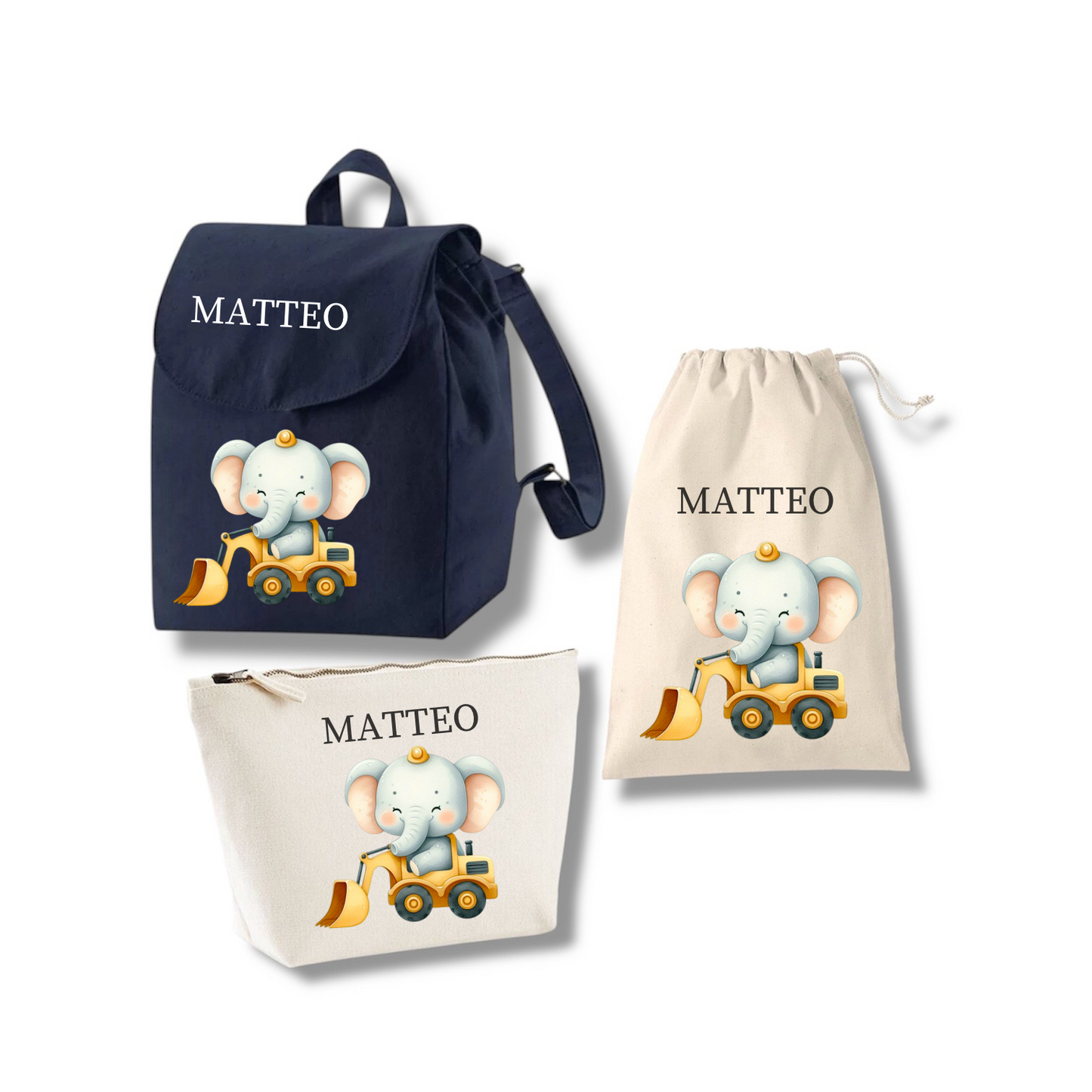 Set Asilo Personalizzato: Zainetto, Pochette e Sacca Cambio per Bambini
