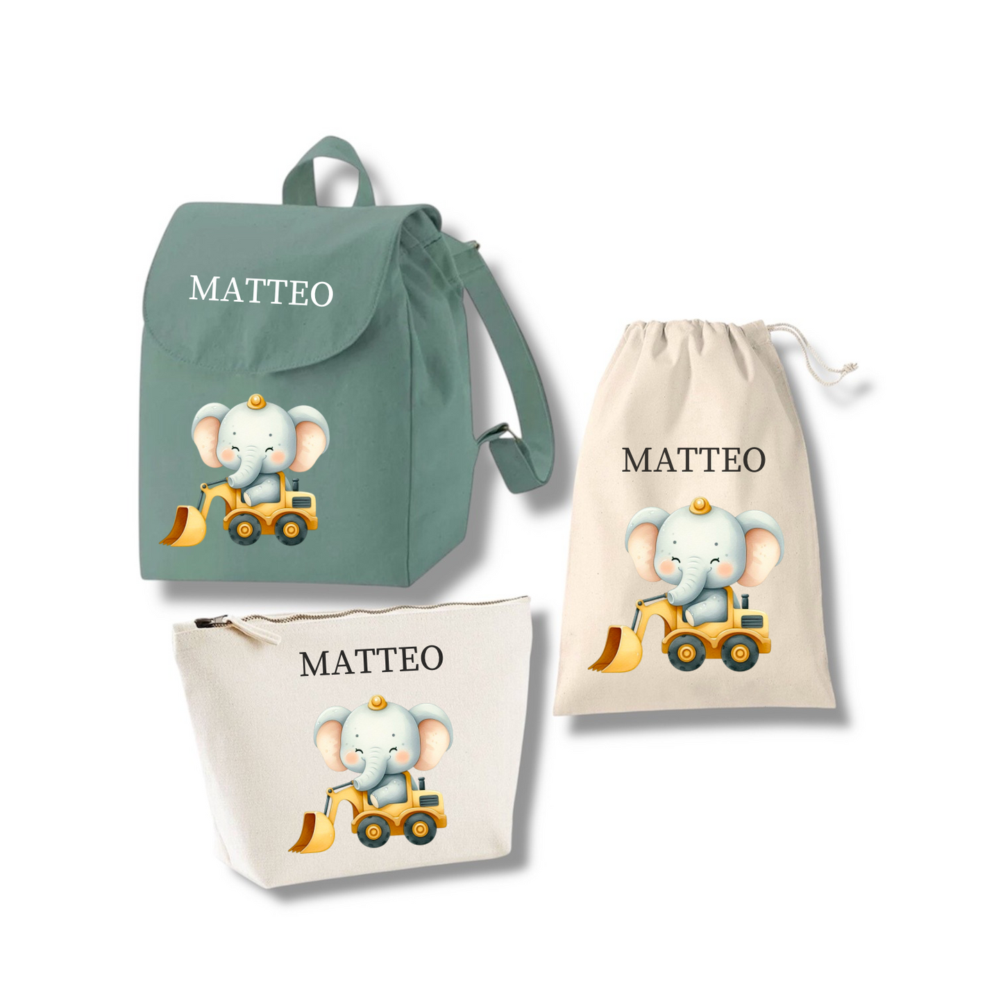 Set Asilo Personalizzato: Zainetto, Pochette e Sacca Cambio per Bambini