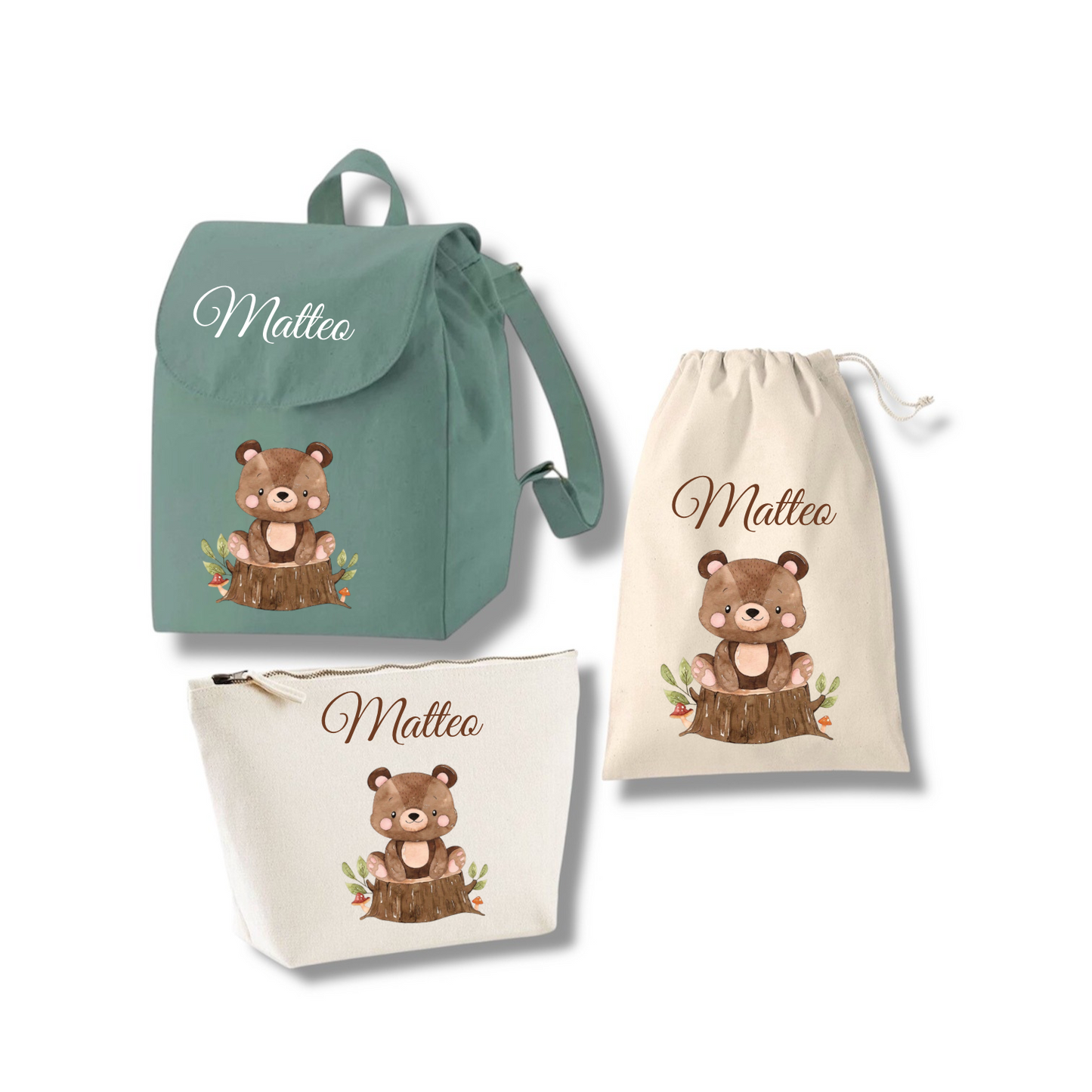 Set Asilo Personalizzato: Zainetto, Pochette e Sacca Cambio per Bambini