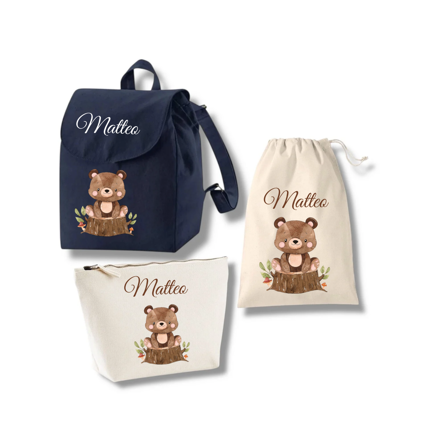 Set Asilo Personalizzato: Zainetto, Pochette e Sacca Cambio per Bambini