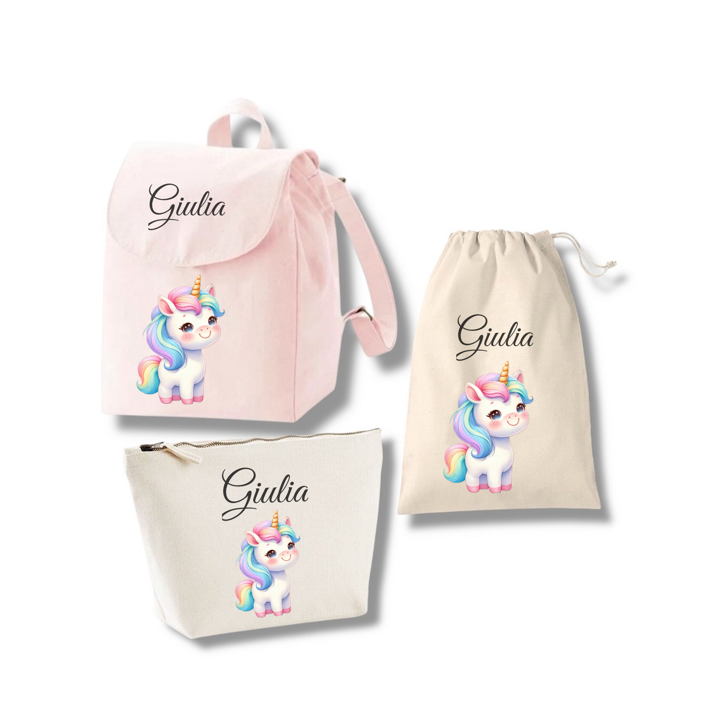 Set Asilo Personalizzato: Zainetto, Pochette e Sacca Cambio per Bambini