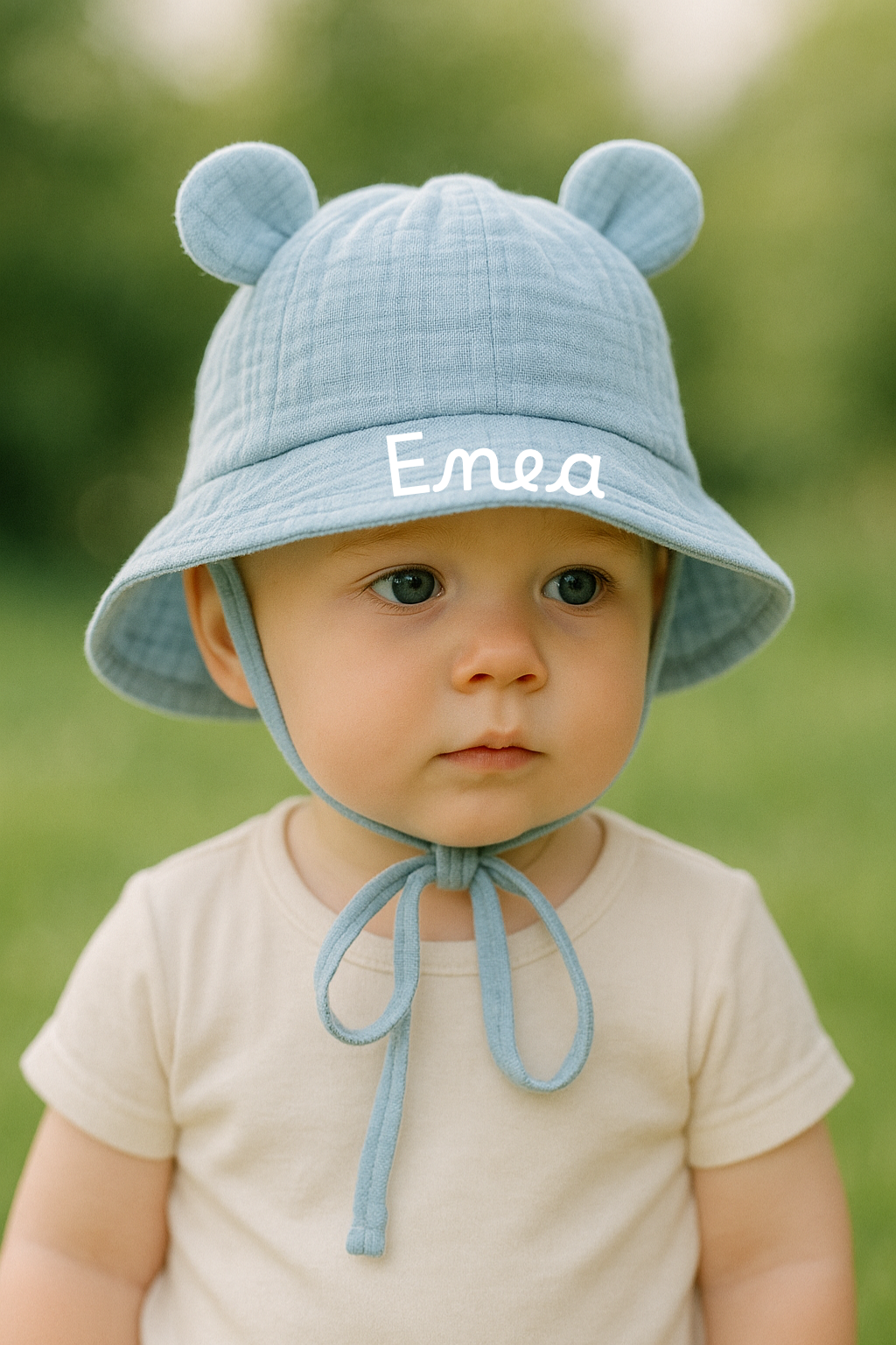 Cappellino Baby Parasole Personalizzato con Orecchie – Protezione UV 0-2 anni
