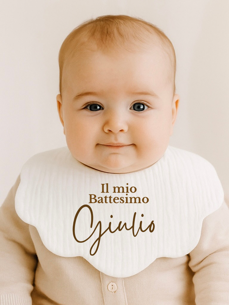 Bavaglino Nuvoletta in mussola - Il Mio Battesimo - Personalizzato con Nome