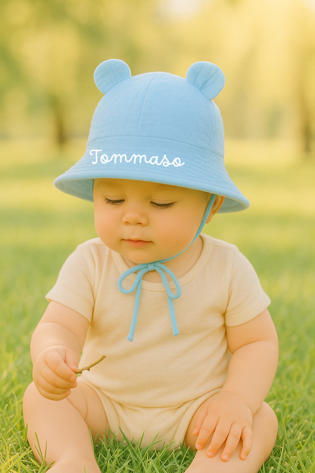 Cappellino Baby Parasole Personalizzato con Orecchie – Protezione UV 0-2 anni