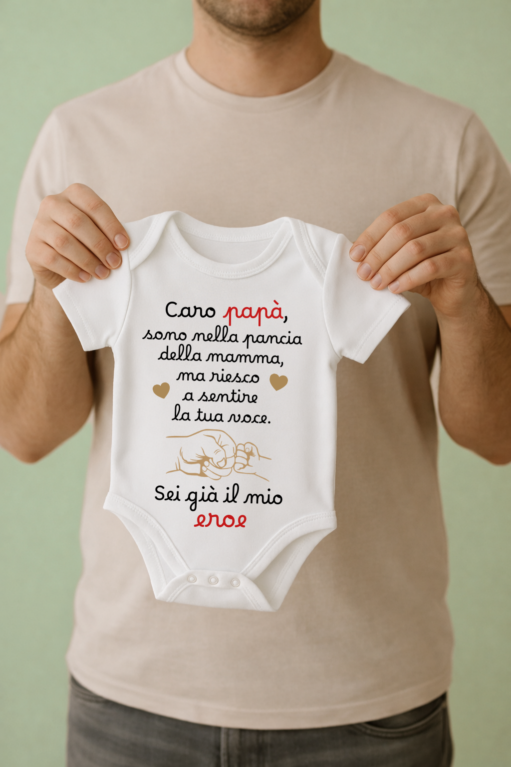 Body Neonato “Caro Papà, sei già il mio eroe” – Messaggio dal Pancione