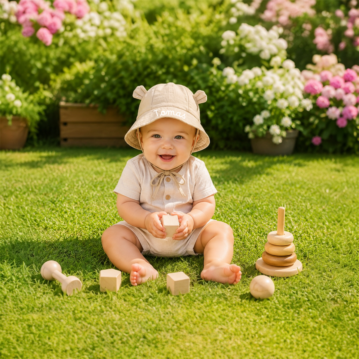 Cappellino Baby Parasole Personalizzato con Orecchie – 0-2 anni