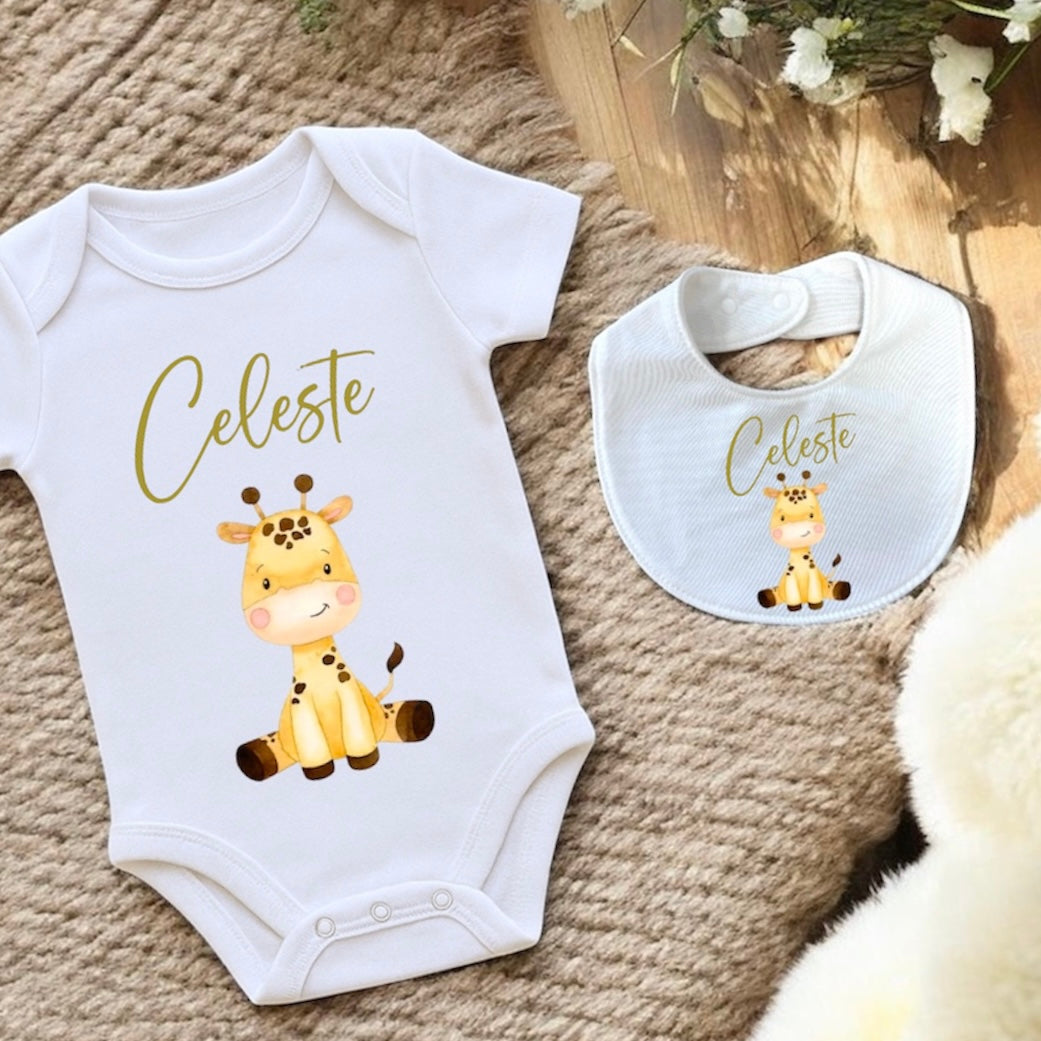 Set “Il Mio Animaletto” – Body e Bavaglino Personalizzati con Nome e Grafica