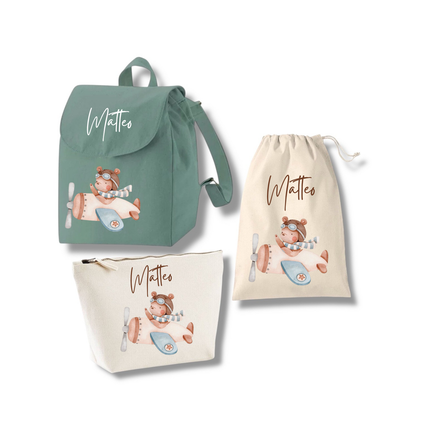 Set Asilo Personalizzato: Zainetto, Pochette e Sacca Cambio per Bambini