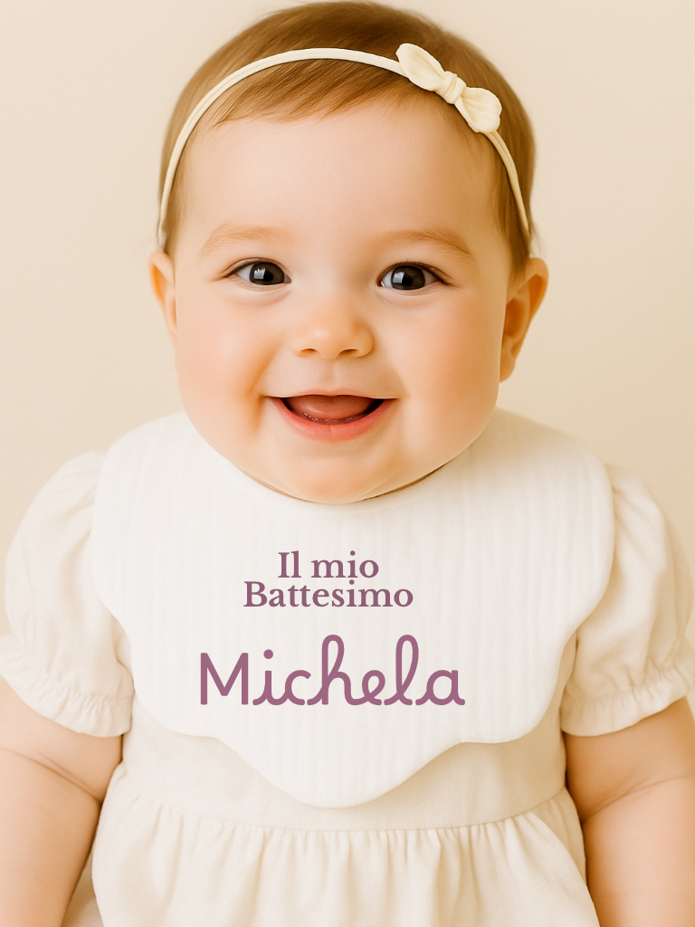 Bavaglino Nuvoletta in mussola - Il Mio Battesimo - Personalizzato con Nome