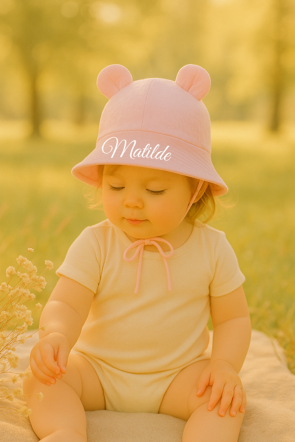 Cappellino Baby Parasole Personalizzato con Orecchie – Protezione UV 0-2 anni