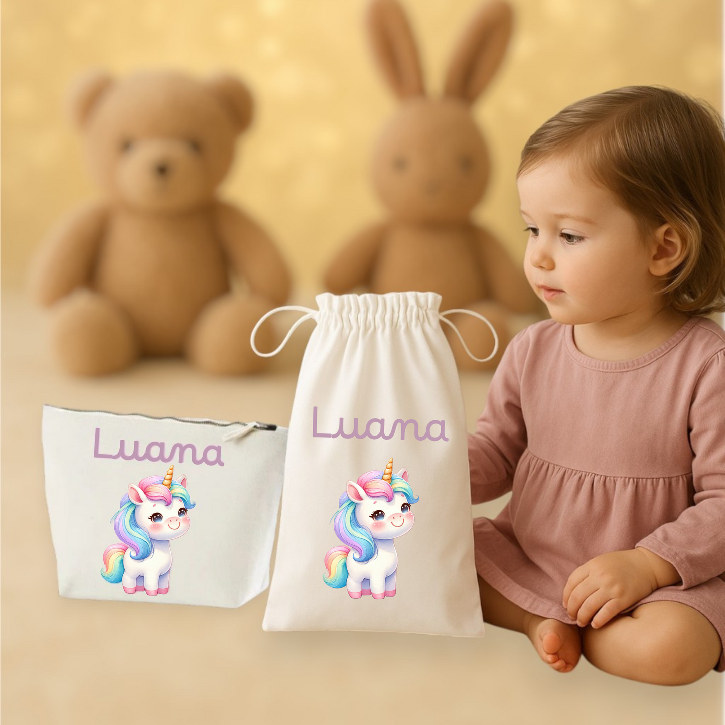 Set Cambio - Sacca e Pochette in Cotone - Personalizzati con Nome e Grafica