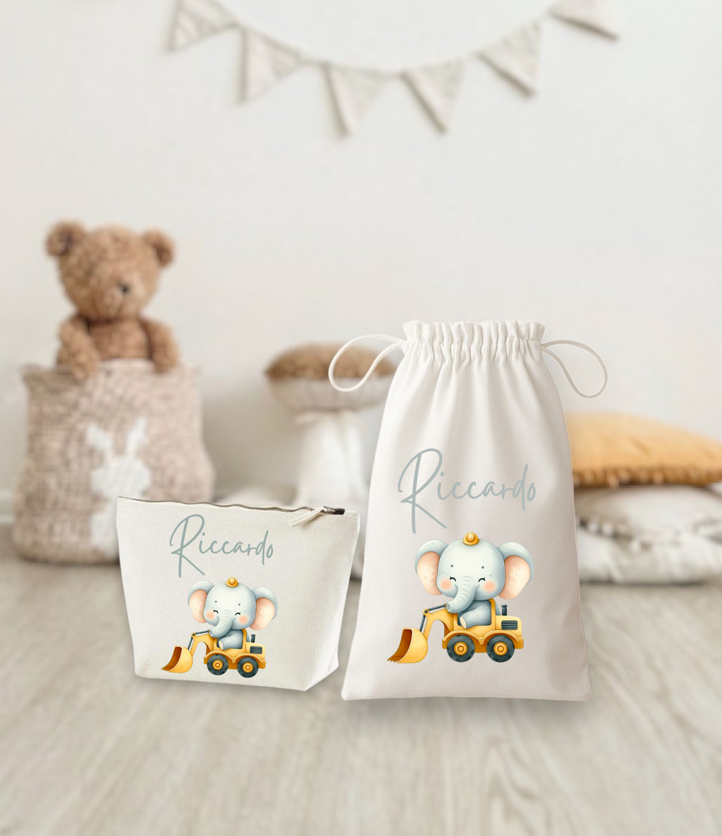 Set Cambio - Sacca e Pochette in Cotone - Personalizzati con Nome e Grafica