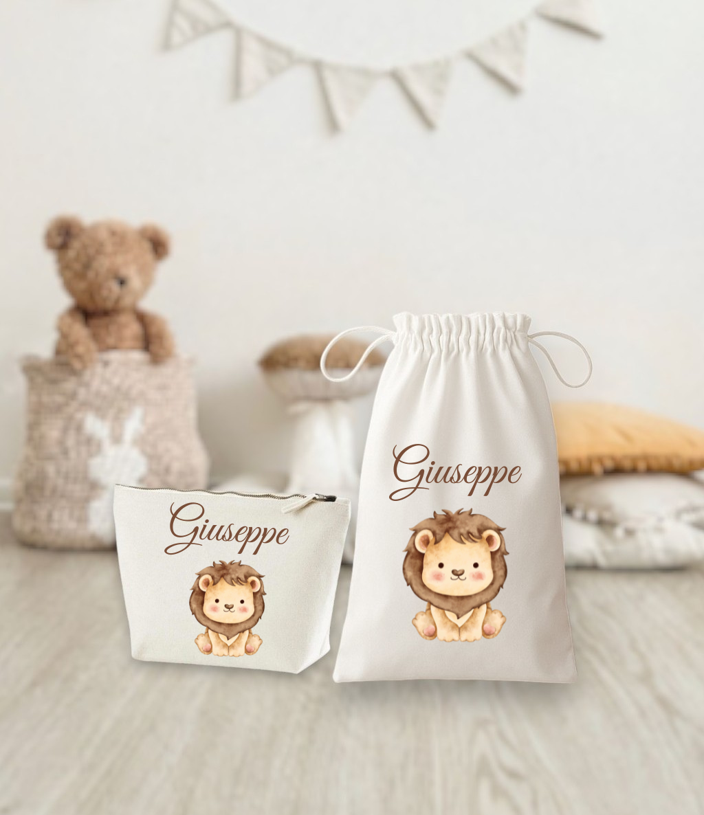 Set Cambio - Sacca e Pochette in Cotone - Personalizzati con Nome e Grafica