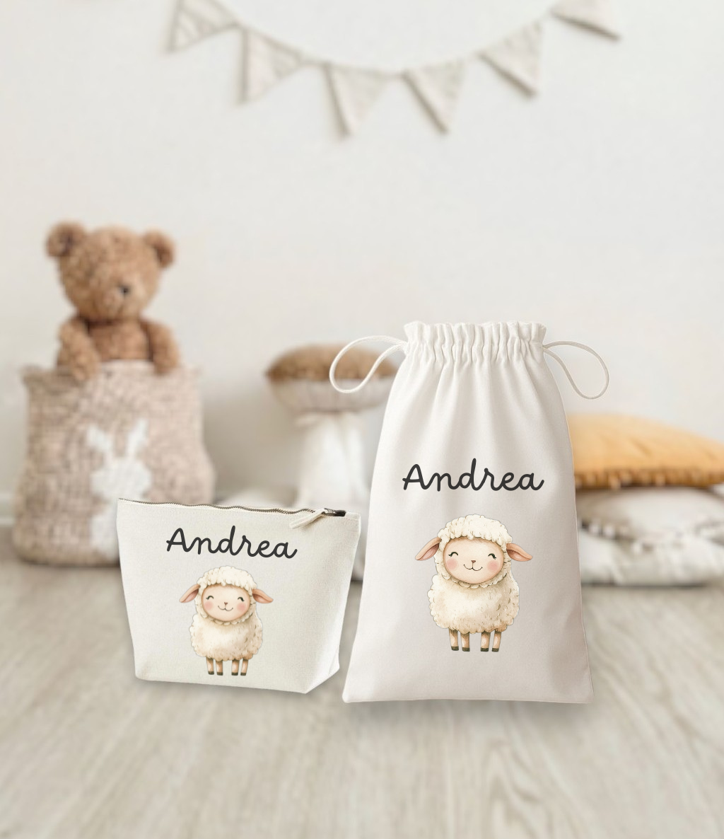 Set Cambio - Sacca e Pochette in Cotone - Personalizzati con Nome e Grafica
