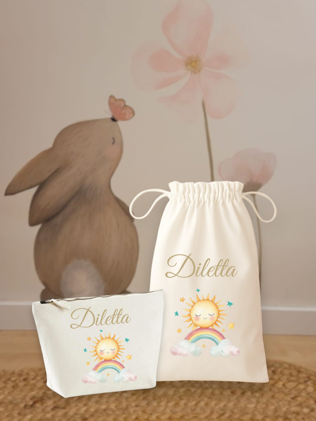 Set Cambio - Sacca e Pochette in Cotone - Personalizzati con Nome e Grafica