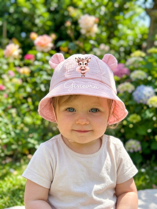 Cappellino Baby Parasole Personalizzato con Orecchie – Protezione UV 0-2 anni