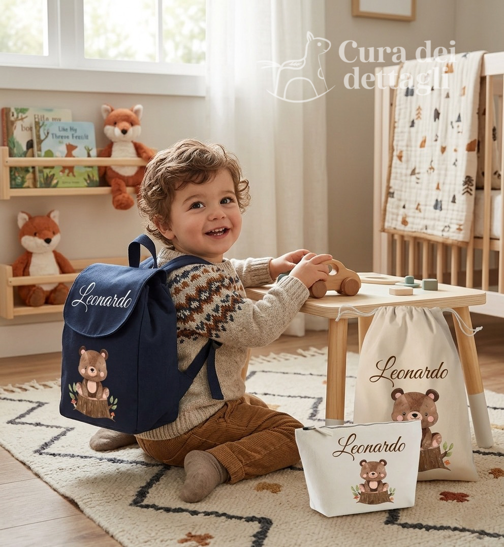 Set Asilo Personalizzato: Zainetto, Pochette e Sacca Cambio per Bambini