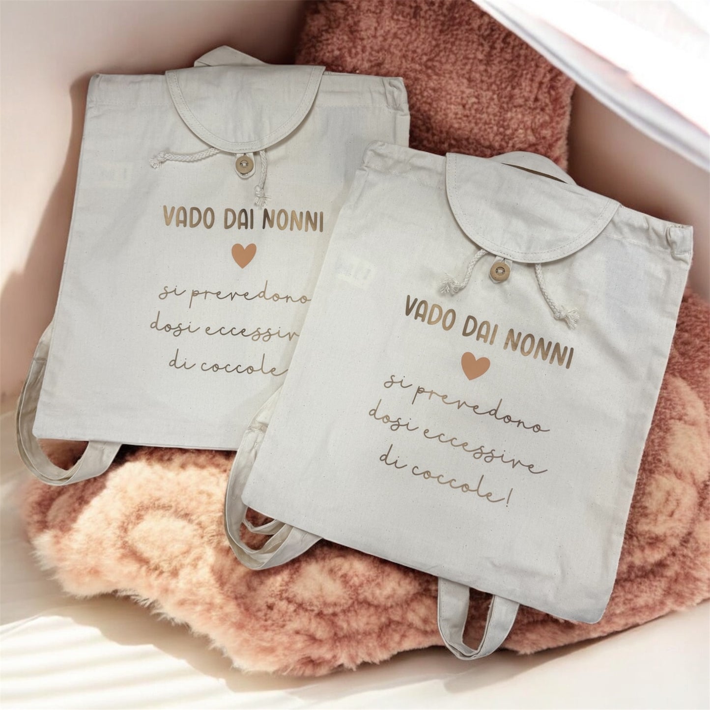 Zaino sacca - VADO DAI NONNI - in cotone Naturale