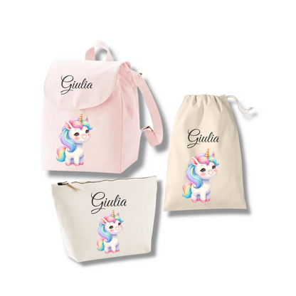 Set Asilo Personalizzato: Zainetto, Pochette e Sacca Cambio per Bambini