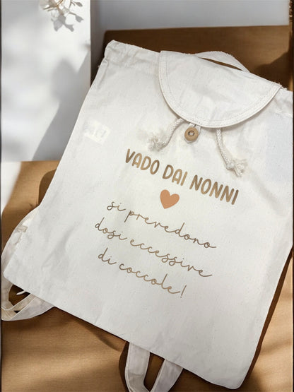 Zaino sacca - VADO DAI NONNI - in cotone Naturale