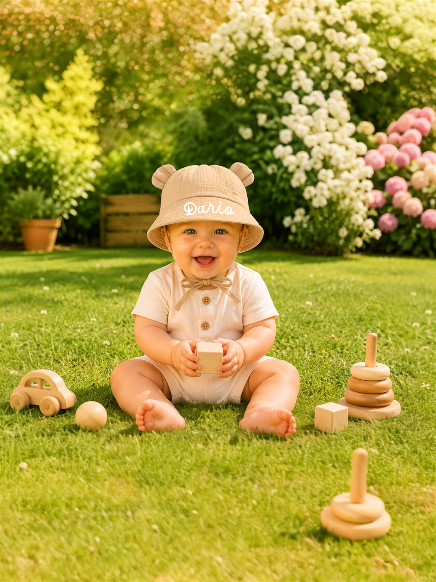 Cappellino Baby Parasole Personalizzato con Orecchie – Protezione UV 0-2 anni