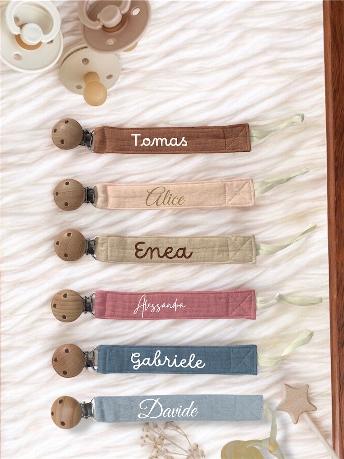 Clip Porta Ciuccio in cotone - Personalizzato con Nome