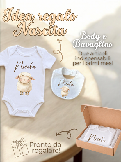Set “Il Mio Animaletto” – Body e Bavaglino Personalizzati con Nome e Grafica
