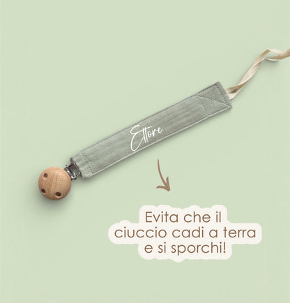 Clip Porta Ciuccio in cotone - Personalizzato con Nome
