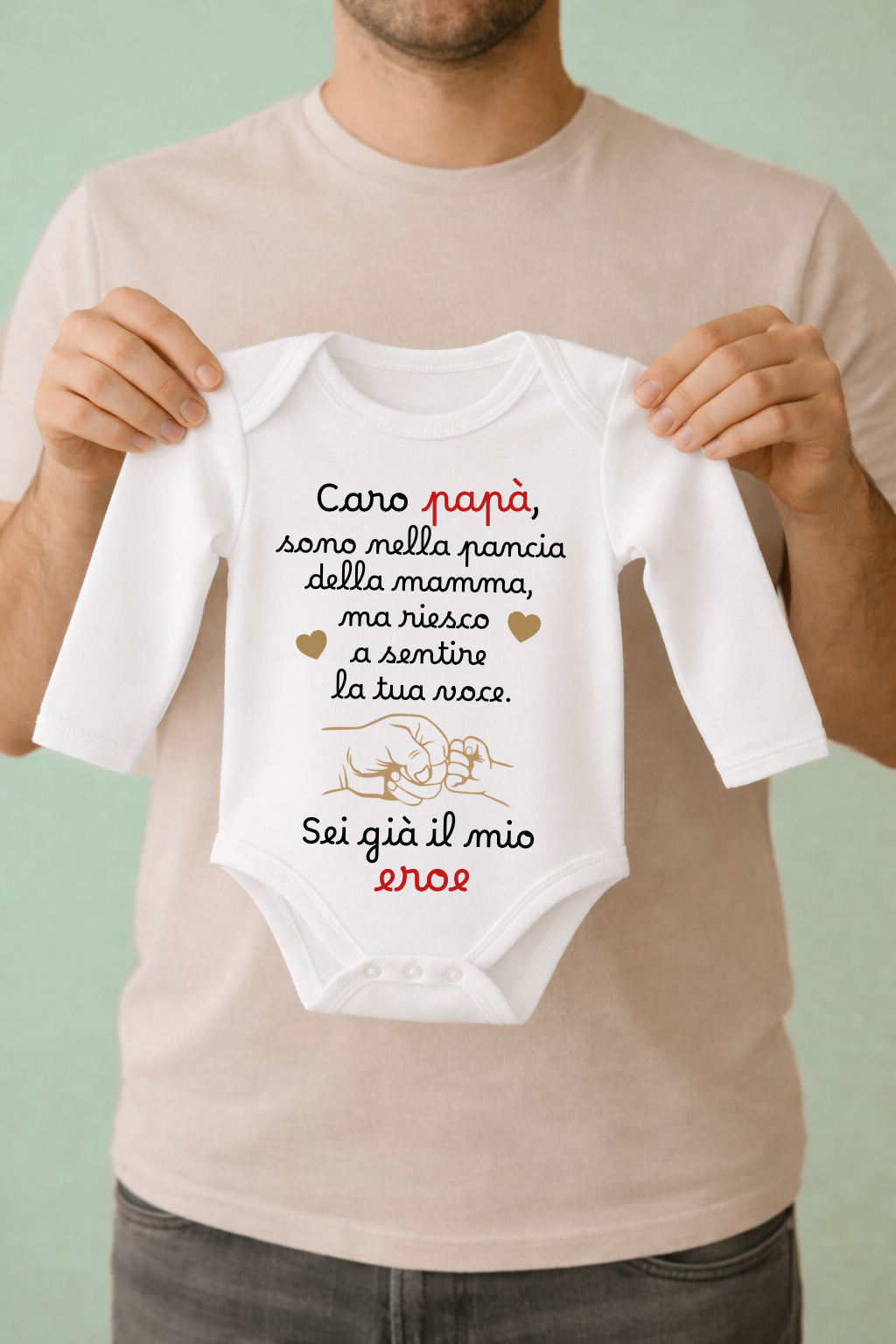 Body Neonato “Caro Papà, sei già il mio eroe” – Messaggio dal Pancione