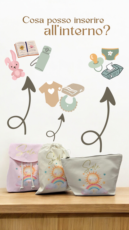 Set Asilo Personalizzato: Zainetto, Pochette e Sacca Cambio per Bambini