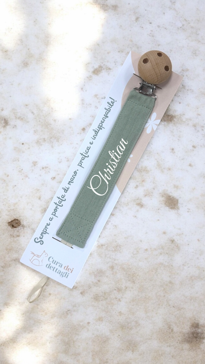 Clip Porta Ciuccio in cotone - Personalizzato con Nome