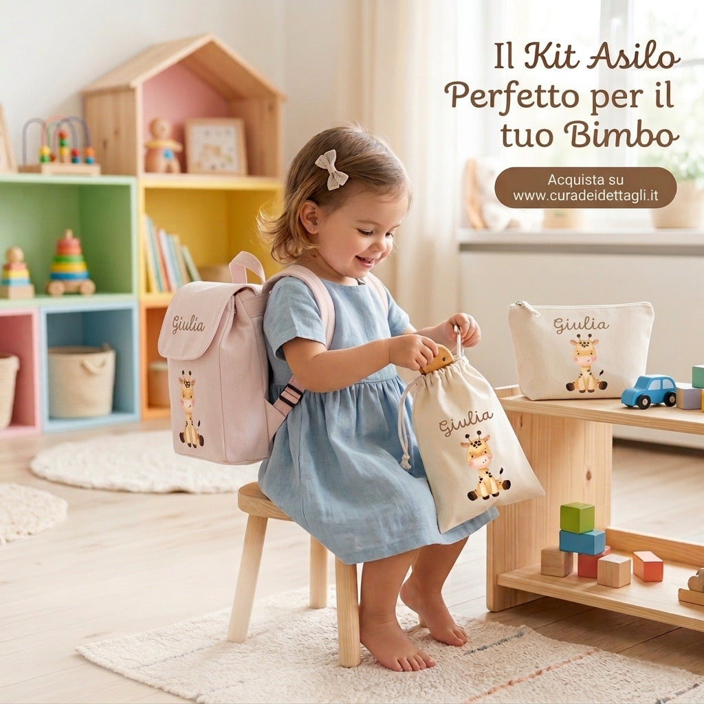 Set Asilo Personalizzato: Zainetto, Pochette e Sacca Cambio per Bambini