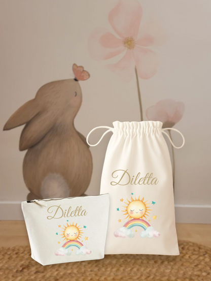 Set Cambio - Sacca e Pochette in Cotone - Personalizzati con Nome e Grafica