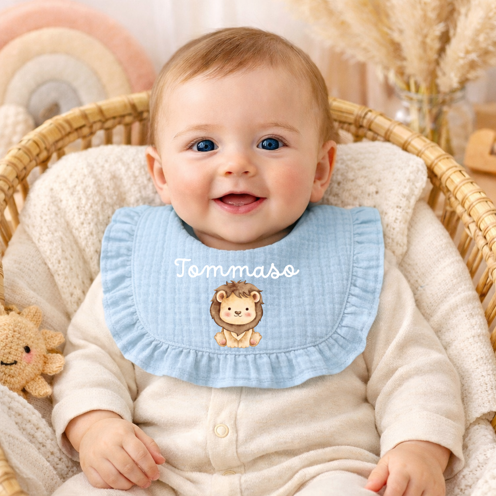 Bavaglino con Volant Personalizzato con Nome - Tema animaletti