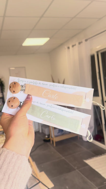 Clip Porta Ciuccio in cotone - Personalizzato con Nome