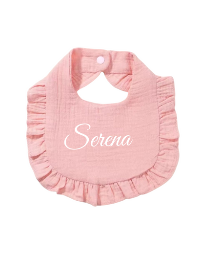 Bavaglino in Mussola con Volant - Personalizzato con Nome, Eleganza e Comfort per il Tuo Bambino